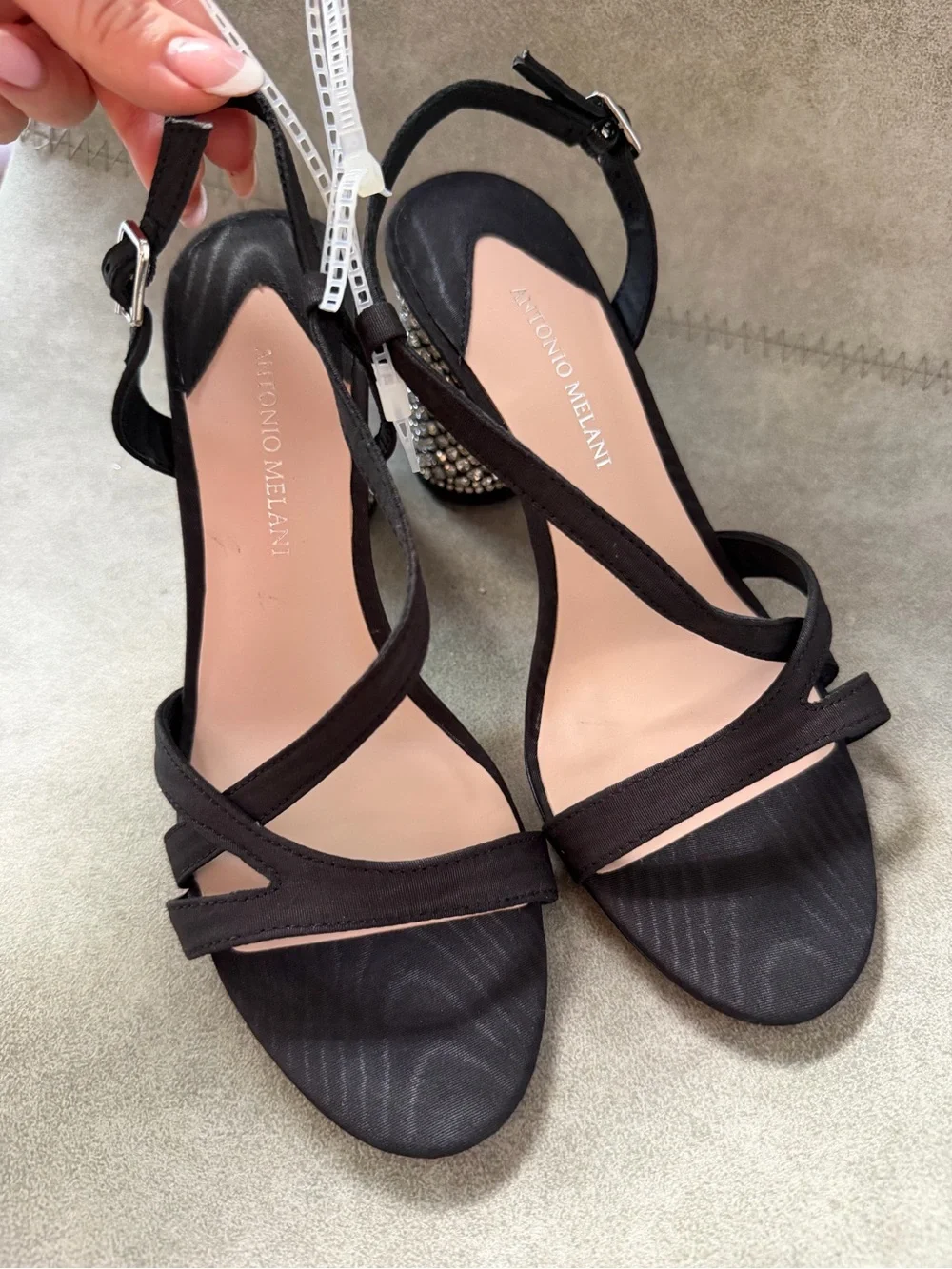 NEW Antonio Melani Larie Rhinestone Satin Slingback Dress Sandals Sz 6.5